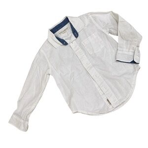 Hope & Henry White linen/cotton Blue denim collar trim Button Down Shirt size xs